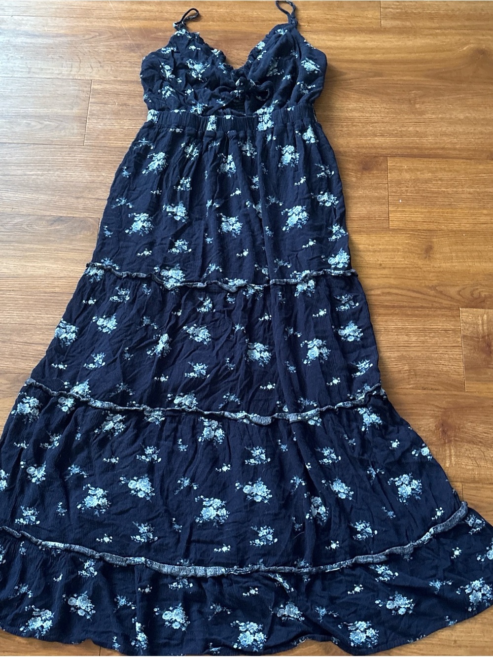 Women’s Navy Floral Maxi Dress - Sleeveless Tiered Sundress